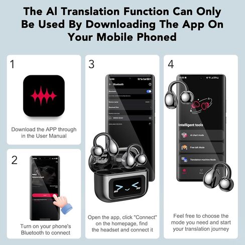 MINISO MS201 AI Translation Earbuds Real Time 135 Languages, LCD Touch Screen Real Time Translator Earbuds 3-in-1,Clip On Ear Headphones 60H Playtime for Travel Business Learning(with APP) in Kuwait