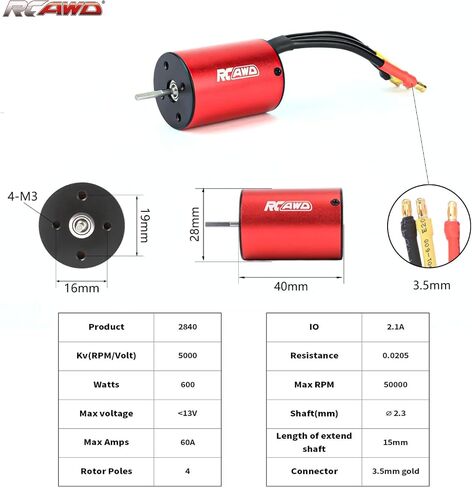 RCAWD 4 قناة مستقبل جهاز الإرسال RC ومحرك 2840 Brushless 5000KV و 35A ESC & 40CRMO مجموعة ترس و MOTER MOUNT & ADAPTER CABLER RC LOSI NASCAR & ARRMA TYPHON GRANITE MOJAVE in Kuwait