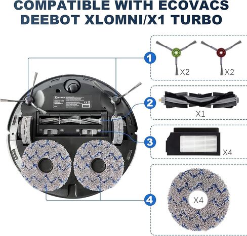 مجموعة ملحقات بديلة للمكنسة الكهربائية الروبوتية Ecovacs Deebot X2 Omni / X2 / X2 Pro / DEX86، 1 فرشاة رئيسية، 6 فرش جانبية، 4 فلتر، 6 وسادات ممسحة، 6 كيس غبار، 1 فرشاة in Saudi Arabia
