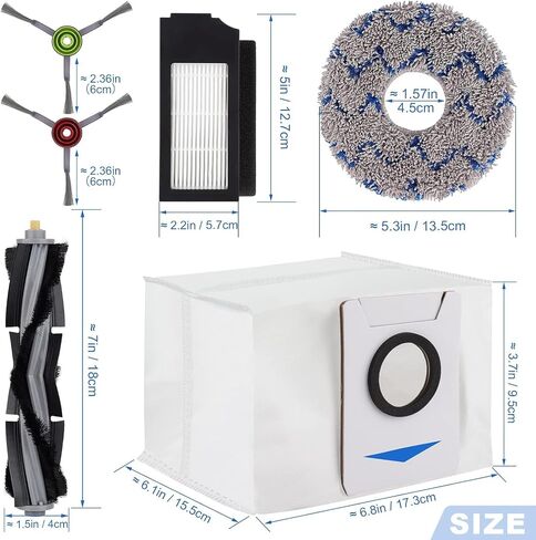 مجموعة ملحقات بديلة للمكنسة الكهربائية الروبوتية Ecovacs Deebot X2 Omni / X2 / X2 Pro / DEX86، 1 فرشاة رئيسية، 6 فرش جانبية، 4 فلتر، 6 وسادات ممسحة، 6 كيس غبار، 1 فرشاة in Saudi Arabia