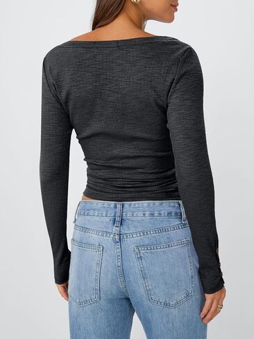 3 مجموعات من القمصان النسائية من SUNBS بأكمام طويلة، قمصان كاجوال للخريف من Henley، بلوزات علوية بأزرار سفلية، تي شيرتات أساسية متماسكة مضلعة in Kuwait