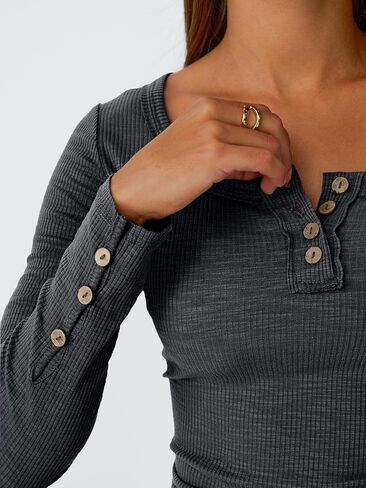 3 مجموعات من القمصان النسائية من SUNBS بأكمام طويلة، قمصان كاجوال للخريف من Henley، بلوزات علوية بأزرار سفلية، تي شيرتات أساسية متماسكة مضلعة in Kuwait