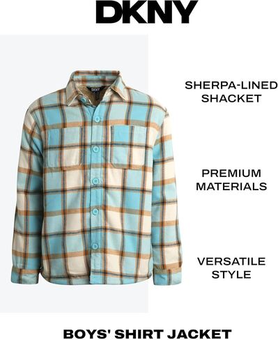 DKNY Boys' Shirt Jacket - Sherpa Lined Button Down Flannel Shacket - Heavyweight Long Sleeve Shirt Jacket for Boys (S-XL) in Saudi Arabia