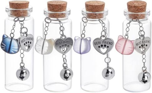 4pcs Pet Fur Memorial Jar 4 أنماط شفافة زجاجية فارغة زجاجة زجاجة زجاجة يوسك مع أجراس Cat Charm Heart Plaque Val in Kuwait
