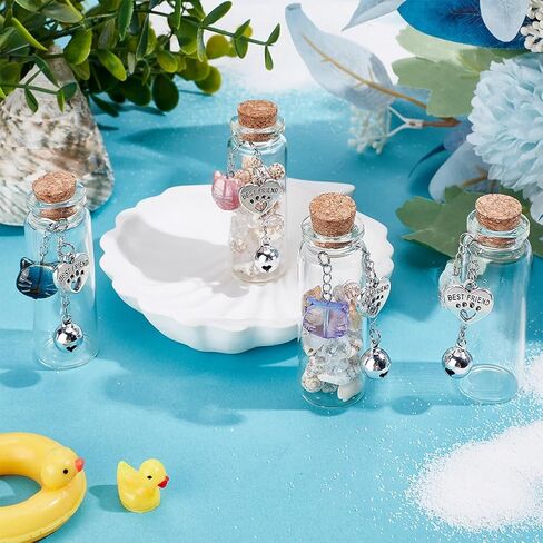 4pcs Pet Fur Memorial Jar 4 أنماط شفافة زجاجية فارغة زجاجة زجاجة زجاجة يوسك مع أجراس Cat Charm Heart Plaque Val in Kuwait