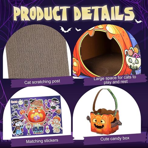 Soulchen Halloween Cat Catboard House with Scratcher Skull Purple Haunted House Design Design Beds مع باب اليقطين 17.7x14.6x13 بوصة in Saudi Arabia