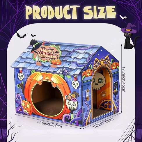 Soulchen Halloween Cat Catboard House with Scratcher Skull Purple Haunted House Design Design Beds مع باب اليقطين 17.7x14.6x13 بوصة in Saudi Arabia