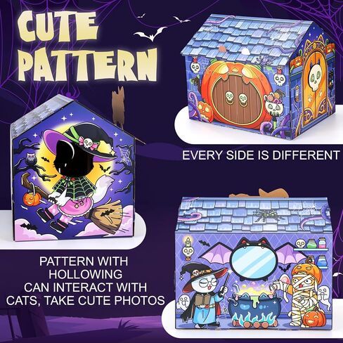 Soulchen Halloween Cat Catboard House with Scratcher Skull Purple Haunted House Design Design Beds مع باب اليقطين 17.7x14.6x13 بوصة in Saudi Arabia