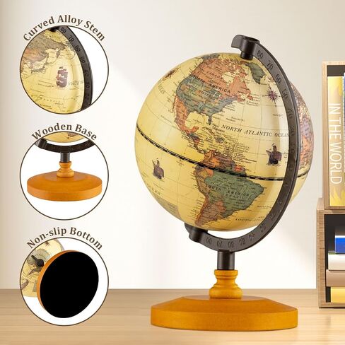Goplus antique World Globes ، 5.5 بوصة Mini Vintage Globe مع ساق سبيكة منحنية ، قاعدة خشبية صلبة ، خريطة مطبوعة ، زخرفة سطح المكتب للأطفال والكبار ، المنزل ، المكتب ، الفصل الدراسي in Saudi Arabia