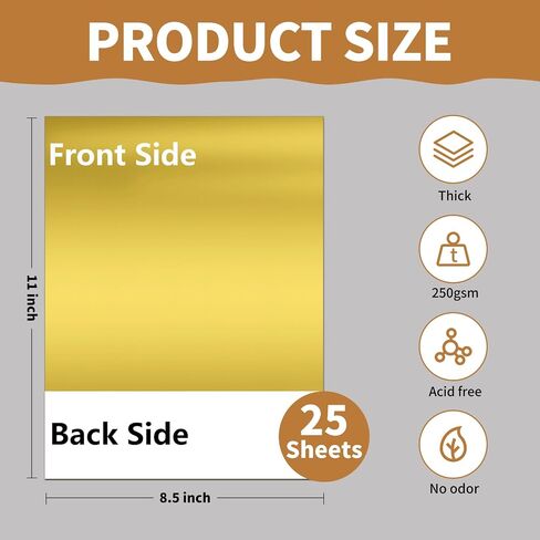 25 Sheets Metallic Gold Cardstock Paper Cardstock 8.5 x 11 Shimmer Sheets 250gsm/92lb Heavyweight Scrapbook Paper for Certificates, Invitations, Greeting Cards, Crafts, Graduations in Kuwait
