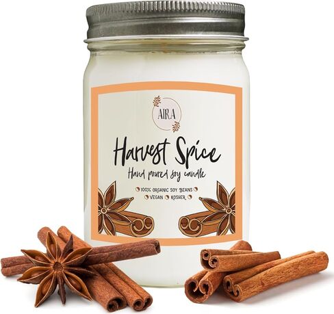 شمعة وعاء عجين الخريف من آيرا - شمع وعاء خشبي عضوي، كوشير، نباتي، منحوت يدويًا وزيوت عطرية للعلاج العطري - شمع الصويا المصبوب يدويًا بنسبة 100% - خالٍ من البارافين، يدوم طويلاً - توابل الحصاد - 13 أونصة in Kuwait