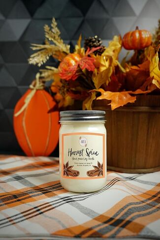 شمعة وعاء عجين الخريف من آيرا - شمع وعاء خشبي عضوي، كوشير، نباتي، منحوت يدويًا وزيوت عطرية للعلاج العطري - شمع الصويا المصبوب يدويًا بنسبة 100% - خالٍ من البارافين، يدوم طويلاً - توابل الحصاد - 13 أونصة in Kuwait