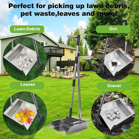 Pooper Scooper for Large Dogs,Dog Pooper Scooper Heavy Duty Long Handle Metal Tray Rake Shovel Set,Extremely Durable Metal Stainless Steel Dustpan for No Bending Clean Up Yard Grass. in Saudi Arabia