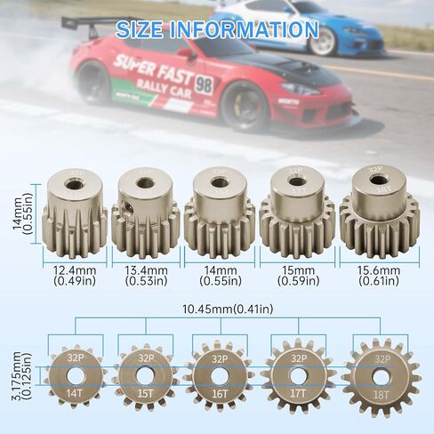 مجموعات ترس 32P PINION 12T 13T 14T 15T 16T للعمود 3.175MM RC محرك متوافق مع HPI KYOSHO LOSI AXIAL TAMIYA 1/10 RC CAR MONSTER TRACK PRASTIONS (7075 الألومنيوم) in Kuwait