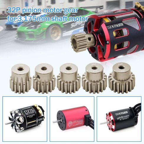 مجموعات ترس 32P PINION 12T 13T 14T 15T 16T للعمود 3.175MM RC محرك متوافق مع HPI KYOSHO LOSI AXIAL TAMIYA 1/10 RC CAR MONSTER TRACK PRASTIONS (7075 الألومنيوم) in Kuwait