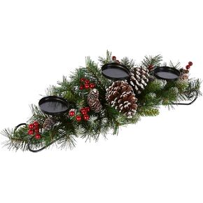 National Tree Company Artificial Christmas Centerpiece | Includes 3 Candle Holders, Red Berries, Pine Cones and Steal Base | Frosted Berry - 30 Inch