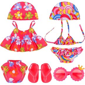 Kajaia 8 Pcs Doll Swimsuit 18 Inch Doll Clothes and Accessories Doll Dress Flip Flops Hat Outfit Swimsuit Accessories for 18 Inch Girl Doll