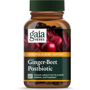 Gaia Herbs Ginger-Beet Postbiotic - Supplement for Gut & Heart Health Support - Made with Organic Fermented Beets & Ginger - Free from Dairy, Soy & Gluten - 60 Vegan Capsules (30 Servings) in Saudi Arabia