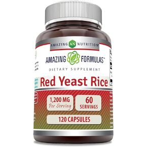 Amazing Formulas Red Yeast Rice 1200mg Per Serving Capsules Supplement | Non-GMO | Gluten Free | Made in USA (180 Count)