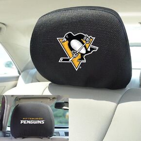 FANMATS 14783 Pittsburgh Penguins Embroidered Head Rest Cover Set - 2 Pieces