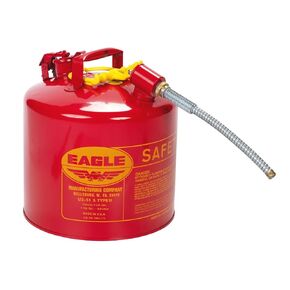 Eagle U2-51-SX5 Type II Metal Safety Can, Flammables, 11-1/4" Width x 15-7/8" Depth, 5 Gallon Capacity, 5/8" OD Pour Spout, Red