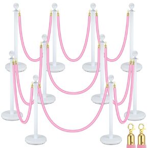 10 Pcs 37.4" Wedding Crowd Control Barrier, Stainless Steel Stanchion Rope Carpet Ropes Set, Crowd Control Stanchions Sand Hollow with 5.9 ft Flannel Ropes, Easy Assembly(Black, Red)