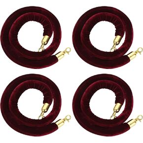 4 Pack Blue Velvet Stanchion Rope, 5ft Velvet Ropes Stanchion Ropes with Gold Clasps, Crowd Control Rope Queue Safety Sarriers Stanchion Post Rope for Party Event and Red Carpet