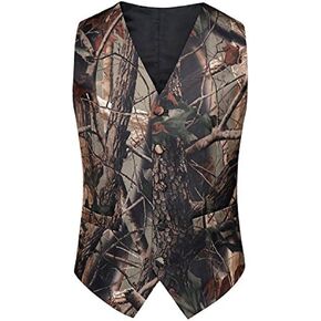 Mens Slim Fit Big Tree Camo Camouflage Vest and Tie Prom Wedding Vest