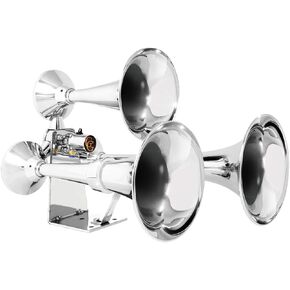 GG Grand General 69991 Chrome Heavy Duty 12/24V Train Horn with Triple Brass Trumpet for Superior Sound