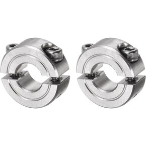 uxcell 2pcs Double Split Clamp-On Shaft Collar 3/8" Bore Two-Piece Clamping Collar, 7/8" OD, 11/32" Width, 304 Stainless Steel Axle Collar Clamp, Set Screw Style