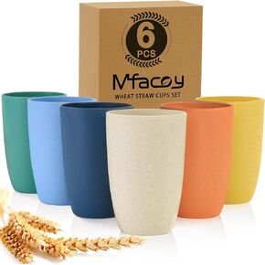 Mfacoy Wheat Straw Cups Set of 6, 12 oz Unbreakable Drinking Cups, Reusable Cups, Stackable Tumbler Cups, Colourful Water Cup Set for Kitchen, BPA Free, Dishwasher & Microwave Safe, Cups with 6 Colors