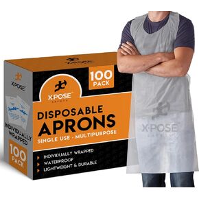 Xpose Safety 100 Blue Plastic Disposable Aprons for Cooking & more Individually Packaged, Durable 1 Mil Waterproof Polyethylene 24" x 48" in Kuwait