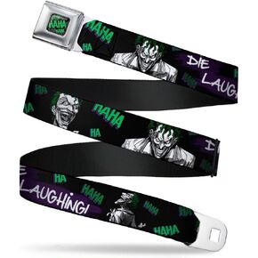 Buckle-Down Seatbelt Belt - Joker DIE LAUGHING! HAHA Black/Purple/Green - 1.0" Wide - 20-36 Inches in Length