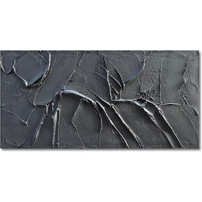 Art Contemporary Minimalist Black and White Art Painting Texture Abstract Oil Painting Home Wall Art 24x48 Inches