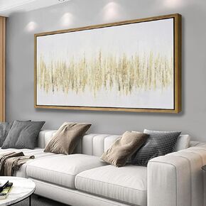 EyeArtHouse Framed Abstract Wall Art for Living Room Gold Foil and White Background Artwork Large Canvas Oil Paintings Decor for Bedroom Home Office 24"x48"