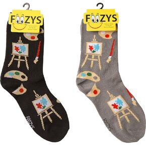 Women’s Crew Socks | Artist Palette Fun Designs Novelty Socks | 2 Pair