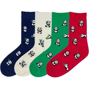 Cute Panda Animal Fun Cool Bee Pattern Ducks Novelty Cotton Crew Socks, Gifts Pack for Women and Girls, Size 6-9