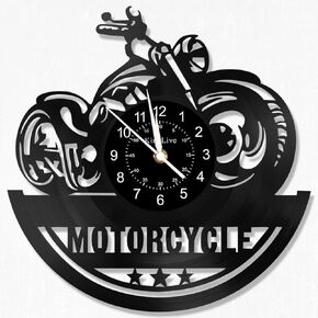 Motorcycle Style Vinyl Record Wall Clock, 12 Inch,Night Lamp 7-Color Luminous LED Home Art Decor Wall Clock,Gift for Men/boy/dad/Husband/boyfrend.