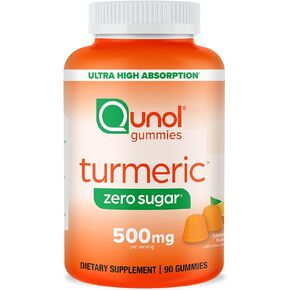 Qunol Zero Sugar Turmeric Gummies, Gummy with 500mg Turmeric Curcumin, Joint Support Supplement, Ultra High Absorption Tumeric Curcumin, Vegetarian, Gluten Free, 90 Count