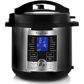 Megachef 6 Quart Stainless Steel Electric Digital Pressure Cooker with Lid