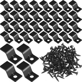 Ferraycle 100 Sets Table Top Fasteners with Screws Metal Z Clips for Table Tops Black Heavy Duty Z Table Top Connectors Solid Steel with 100 Black Screws for Desk Top Furniture