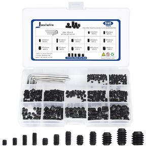 585Pcs Metric Set Screws (Alloy Steel), M3/M4/M5/M6/M8 Allen Head Screws, Internal Hex Drive Cup-Point Screws Assortment Kit for Door Handles, Light Fixture Screws