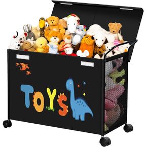 SWTYMIKI Toy Box Toy Storage - 72L Kids Toy Organizer with Wheels Toy Chest Storage Bins with Lids, Toy Boxes for Girls Boys, Stuffed Animals, Clothes, Bedroom, Living Room （Black