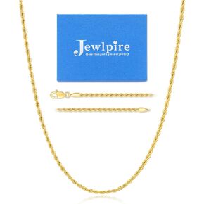 Jewlpire 14K الذهب حبل سلسلة قلادة للرجال النساء الأولاد، 2.5 مم 3 مم 4 مم قطع الماس سلسلة حبل الفولاذ المقاوم للصدأ للرجال قوي ومريح الرجال سلسلة القلائد، 16 18 20 22 24 26 بوصة in Kuwait
