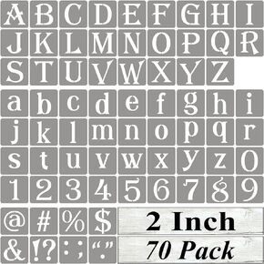 2 Inch Alphabet Letter Stencils for Painting - 70 Pack Letter and Number Stencil Templates with Signs for Painting on Wood, Reusable Alphabet and Numbers Stencils for Chalkboard Wood Signs & Wall Art