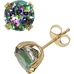 14K Yellow Gold Genuine Mystic Topaz 8mm Round Stud Earrings