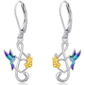 Pig/Hummingbird Earrings 925 Sterling Silver Lever Back Dangle Earrings Cute Animal Jewelry Gifts for Women