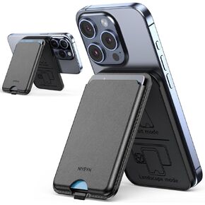 Magnetic Wallet ，Compatible with MagSafe Wallet, for iPhone Wallet with Adjustable Stand, for iPhone 15/14/13/12 Series, 3-Card HolderVegan Leather