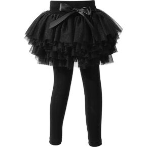 Baby Toddler Girls' Tutu Leggings Tulle Ruffle Skirted Pants Footless Tights (3T-4T) Black