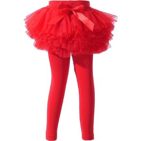 Baby Toddler Girls' Tutu Leggings Tulle Ruffle Skirted Pants Footless Tights (3T-4T) Red
